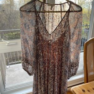 Joie Blue blush Pink Floral Boho silk Dress w/slip
